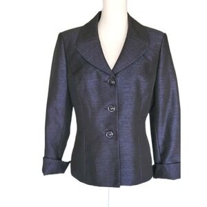 Le Suit Jacket Blazer Womens‎ 12 Blue Black Shimmer Career Office C-Suite Event